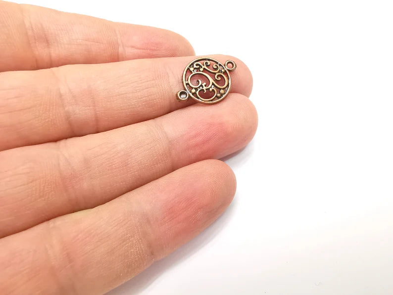 5 Round Filigree Charms Connector Antique Copper Plated Charms (20x14mm) G34412