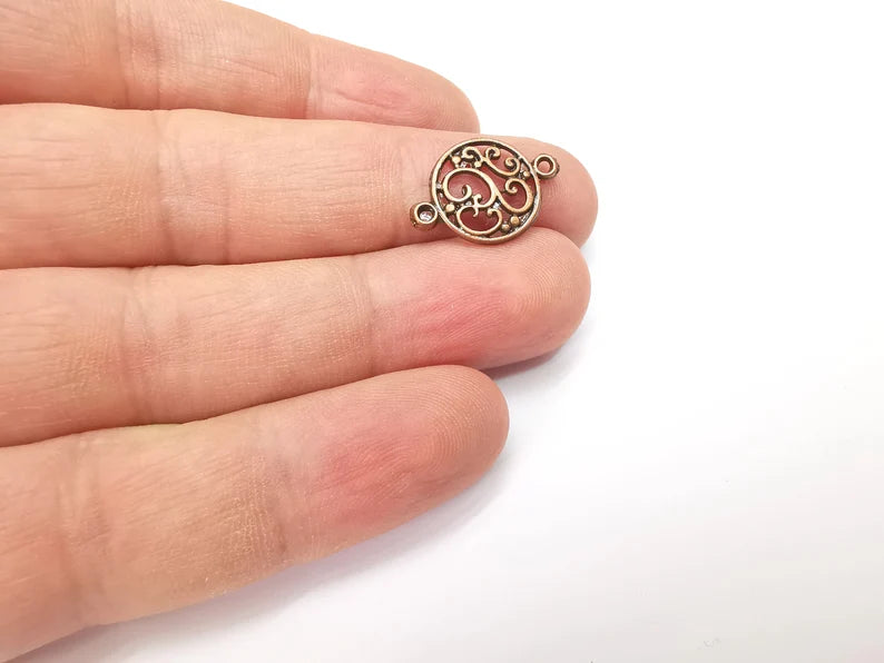 5 Round Filigree Charms Connector Antique Copper Plated Charms (20x14mm) G34412