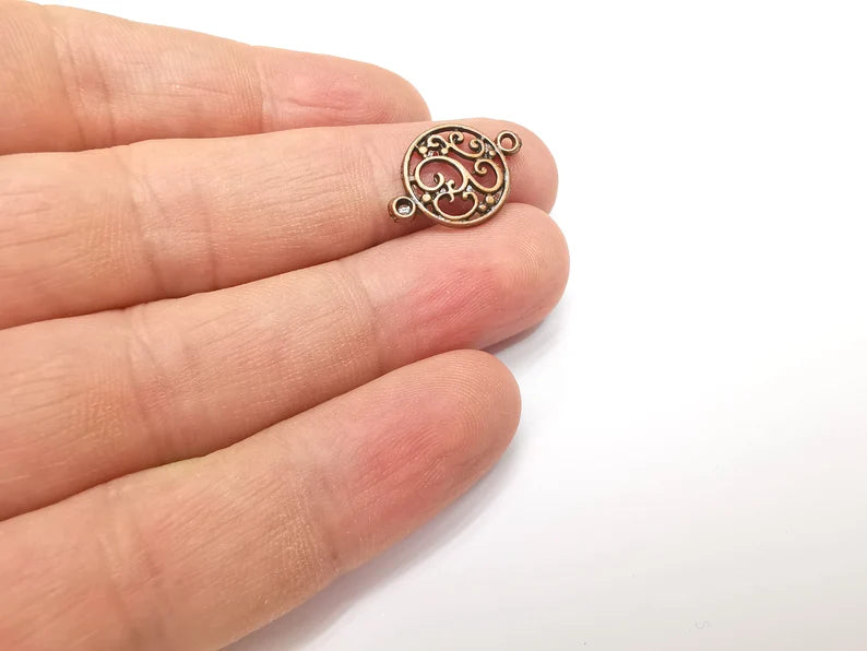 5 Round Filigree Charms Connector Antique Copper Plated Charms (20x14mm) G34412