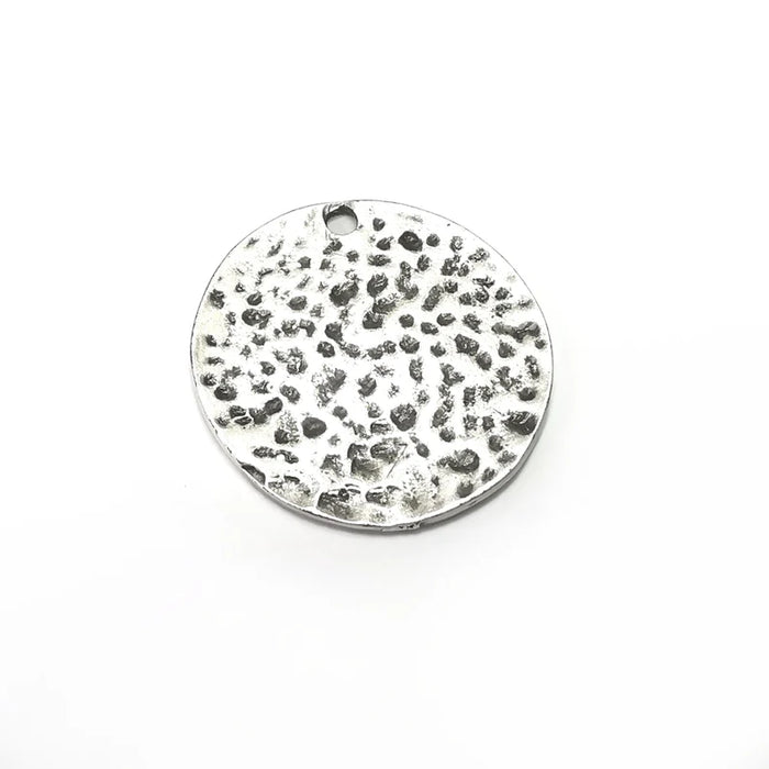 2 Organic Disc Charms, Antique Silver Plated (30mm) G34415