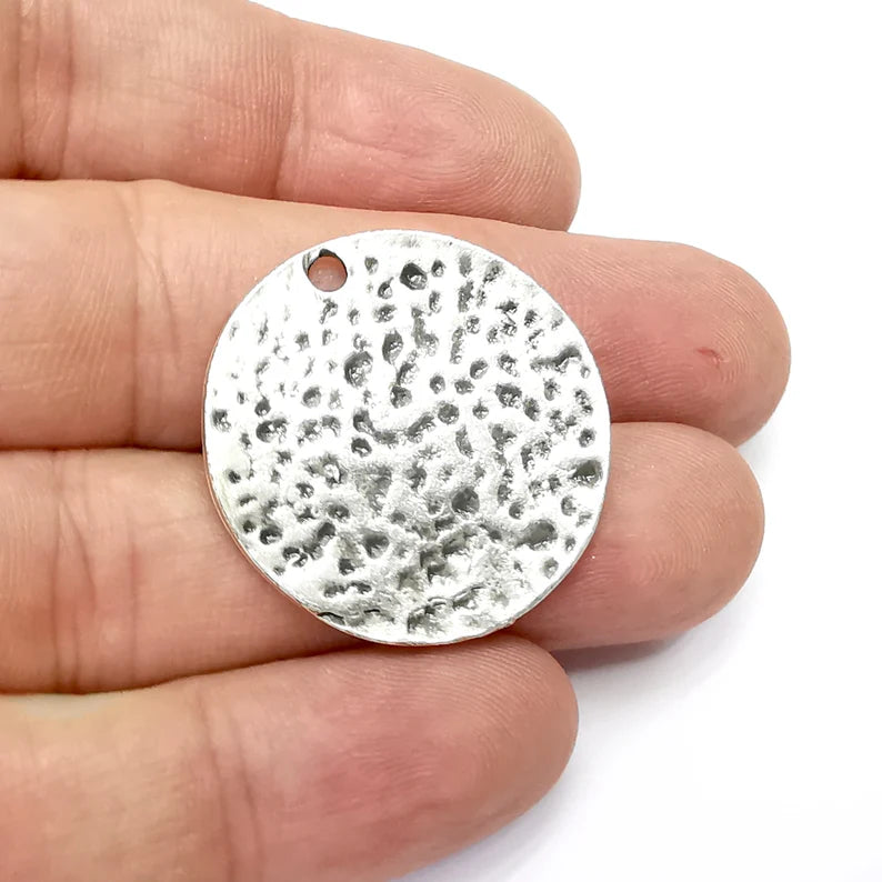 2 Organic Disc Charms, Antique Silver Plated (30mm) G34415