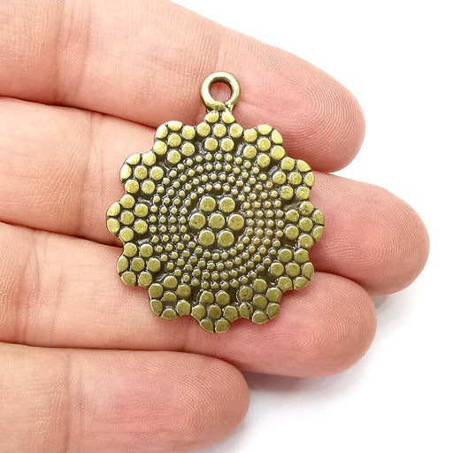 Flower Round Charms, Antique Bronze Plated (39x32mm) G34318