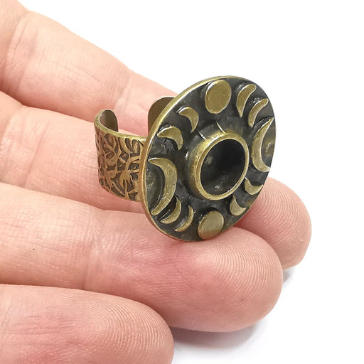 Crescent Moon Ring, The Phases of The Moon Ring Blank Setting, Cabochon Mounting, Adjustable Resin Base Bezels, Antique Bronze (8mm) G34420