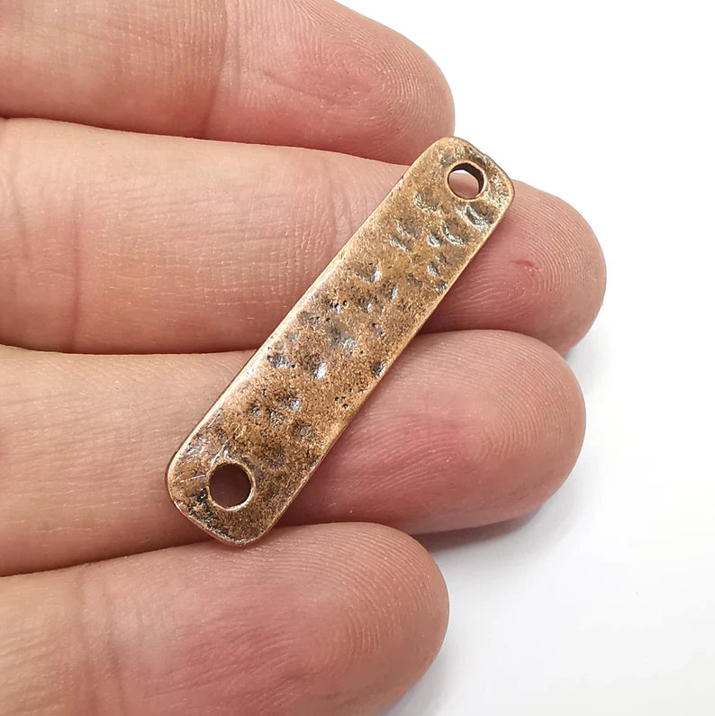 2 Hammered Rectangle Connector Charm Antique Copper Plated Charms (42x9 mm) G34421