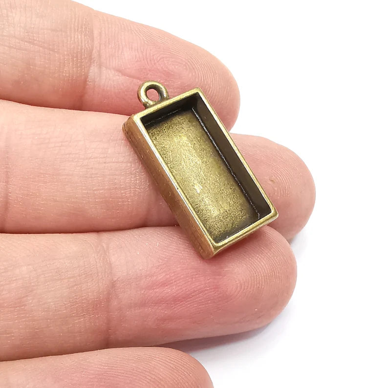 2 Rectangle Pendant Blanks, Resin Bezel Bases, Mosaic Mountings, Dry flower Frame, Polymer Clay base, Antique Bronze Plated (20x10mm) G34428