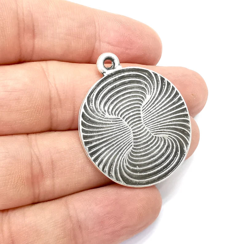 Tornado Round Charms, Antique Silver Plated (39x33mm) G34436