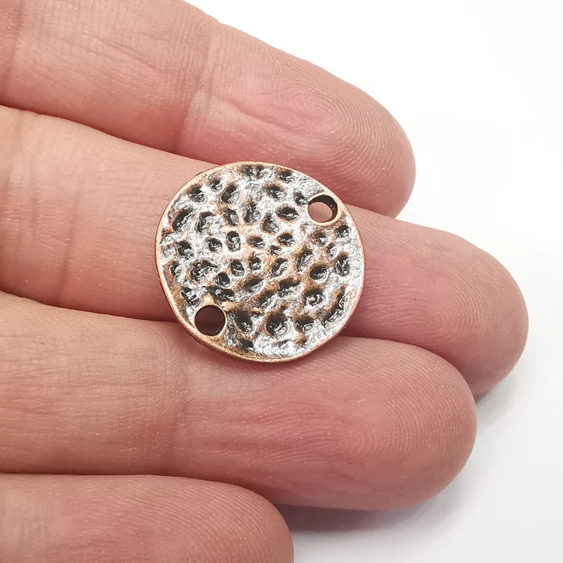 4 Hammered Disc Round Connector Charms Antique Copper Plated Charms (20mm) G34335
