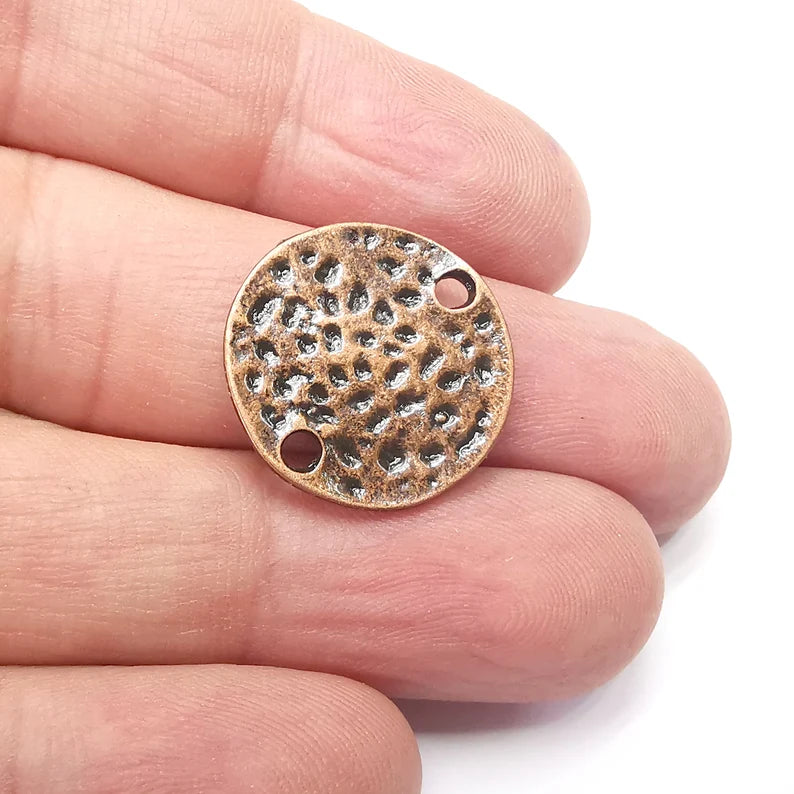 4 Hammered Disc Round Connector Charms Antique Copper Plated Charms (20mm) G34335