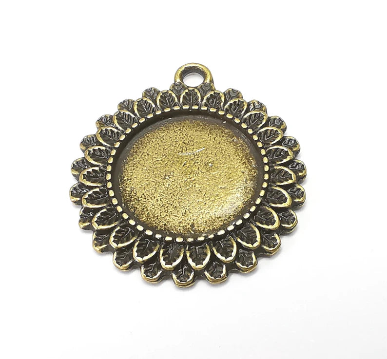 Round Pendant Blanks, Resin Bezel Bases, Mosaic Mountings, Dry flower Frame, Polymer Clay base, Antique Bronze Plated (19mm) G34437