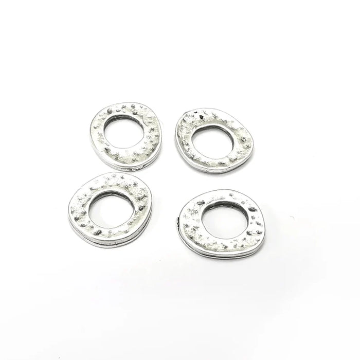 10 Hammered Disc, Connector Middle Hole Charms, Antique Silver Plated Charms (12mm) G34440
