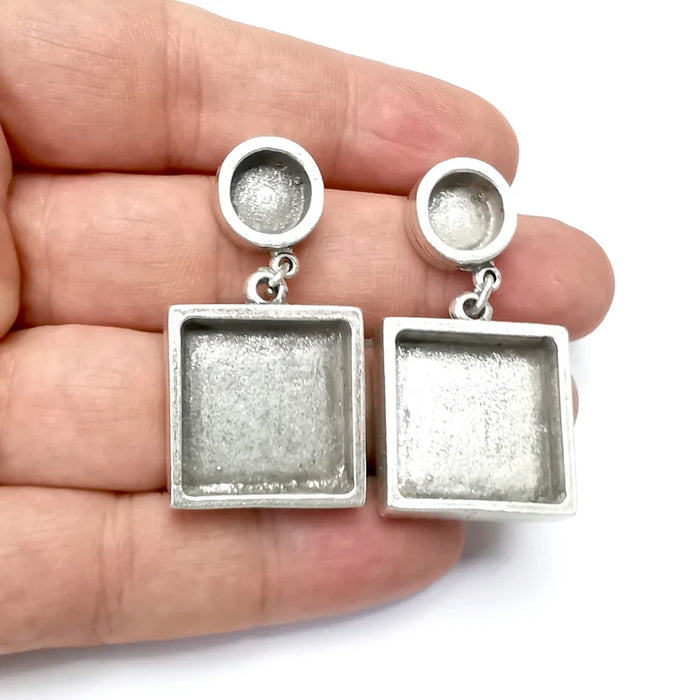 Square Round Dangle Earring Set Base Wire Antique Silver Plated Brass Earring Base (20- 10 mm blanks) G34442