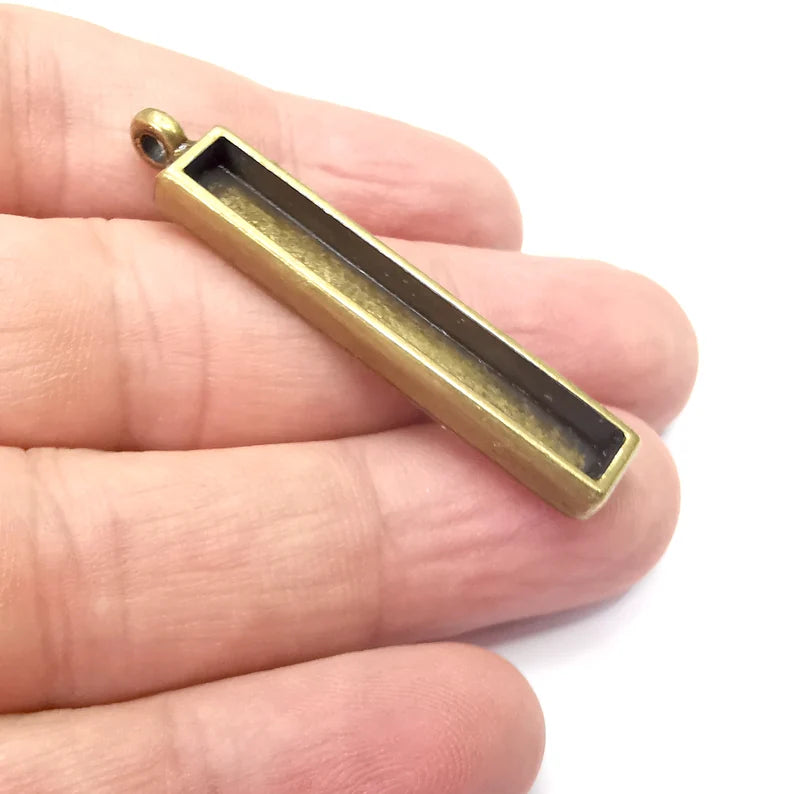 Rectangle Pendant Blanks, Resin Bezel Bases, Mosaic Mountings, Dry flower Frame, Polymer Clay base, Antique Bronze Plated (40x5mm) G34342