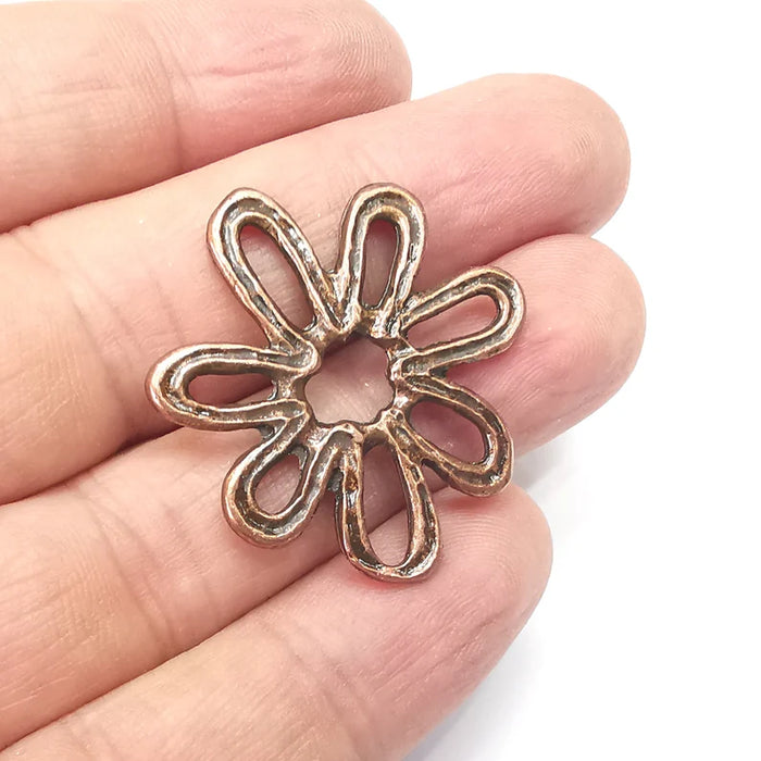 2 Flower Charms Antique Copper Plated Charms (34mm) G34345