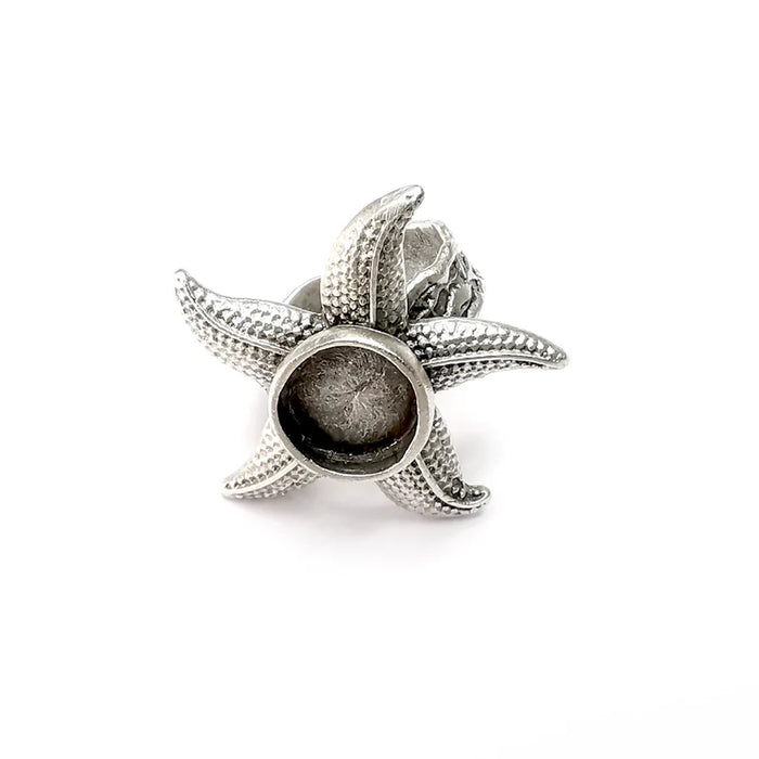 Starfish Ring Setting Resin Ring Blank Cabochon Mounting Adjustable Dried Flower Ring Base Bezel Antique Silver Plated Brass (10mm) G34446