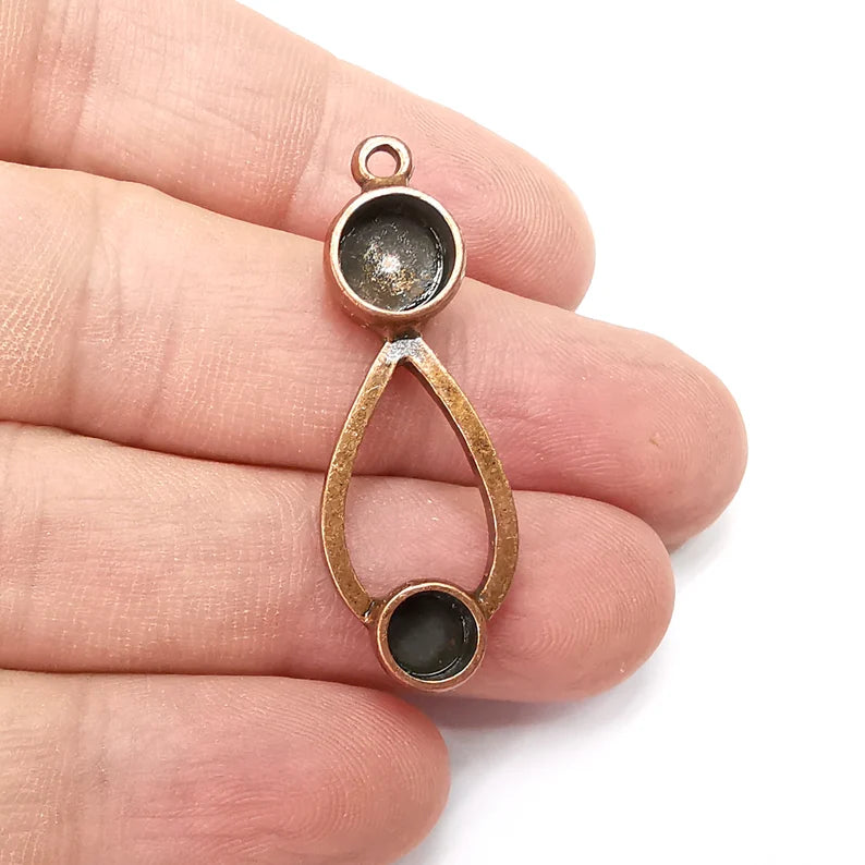 Drop Charms Blanks, Resin Bezel Bases, Mosaic Mountings, Dry flower Frame, Polymer Clay base, Antique Copper Plated (8 and 6mm) G34449