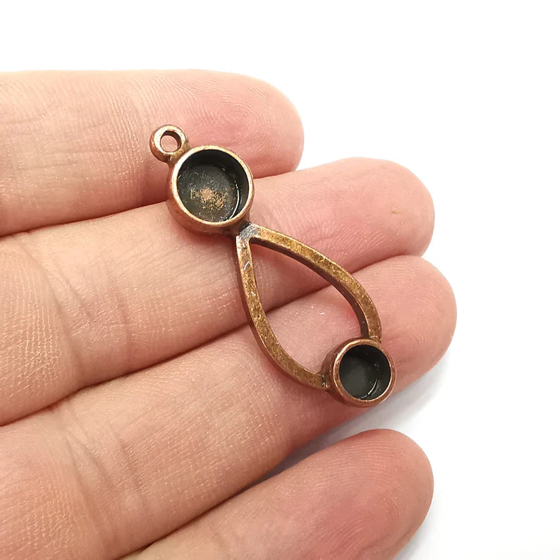 Drop Charms Blanks, Resin Bezel Bases, Mosaic Mountings, Dry flower Frame, Polymer Clay base, Antique Copper Plated (8 and 6mm) G34449