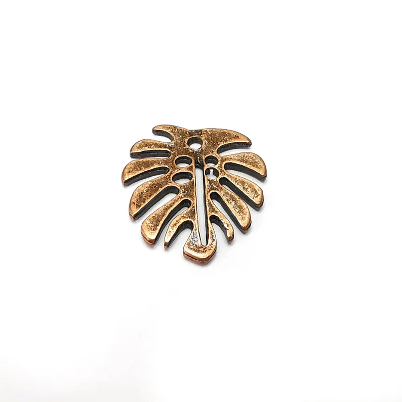 4 Monstera Leaf Charms, Antique Copper Plated (25x22mm) G34450