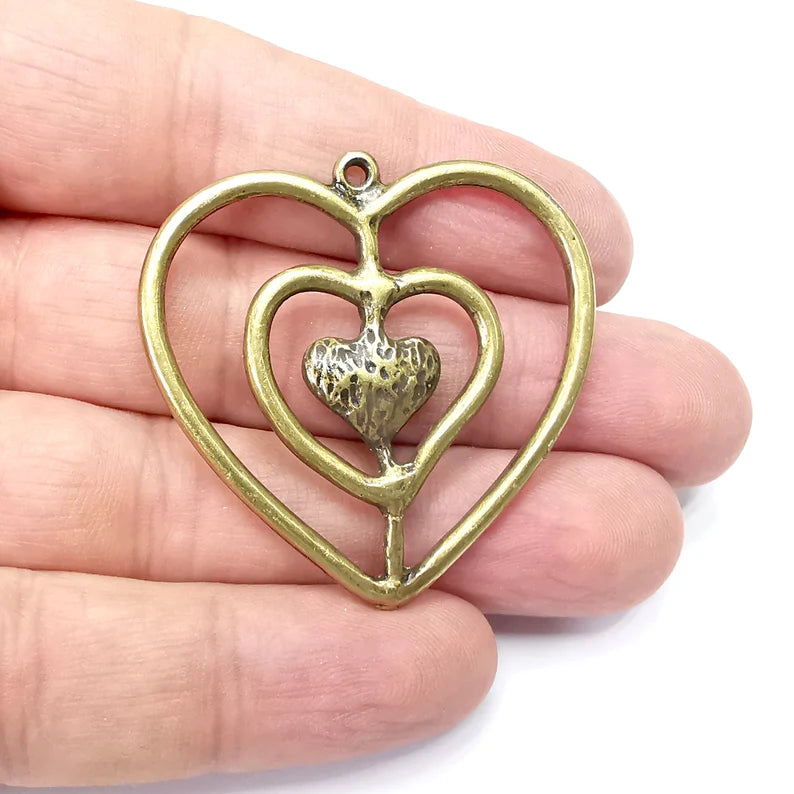 Heart Pendant, Antique Bronze Plated Pendant (44x44mm) G34347