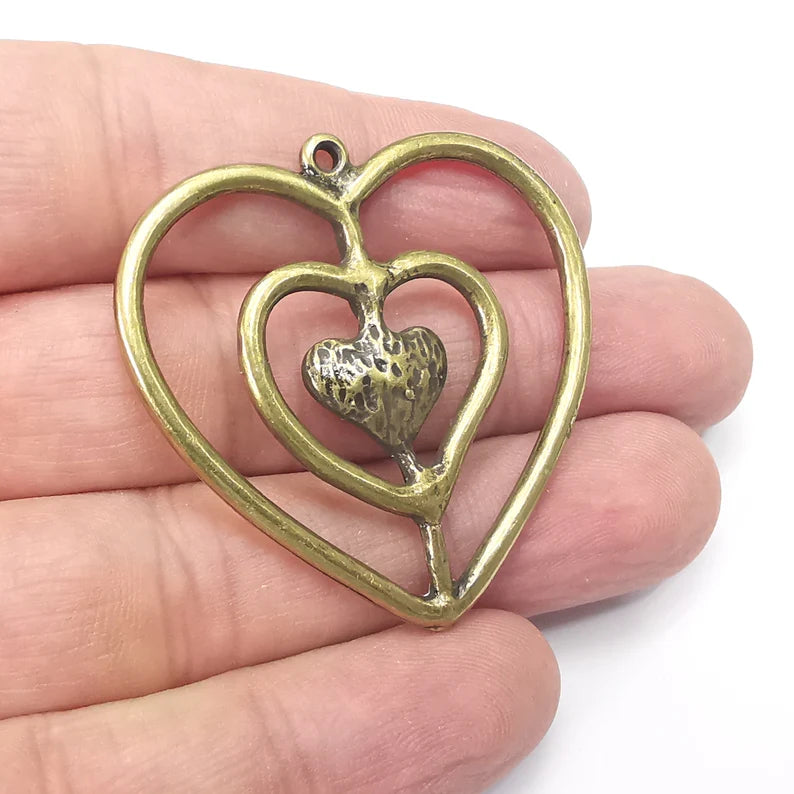 Heart Pendant, Antique Bronze Plated Pendant (44x44mm) G34347