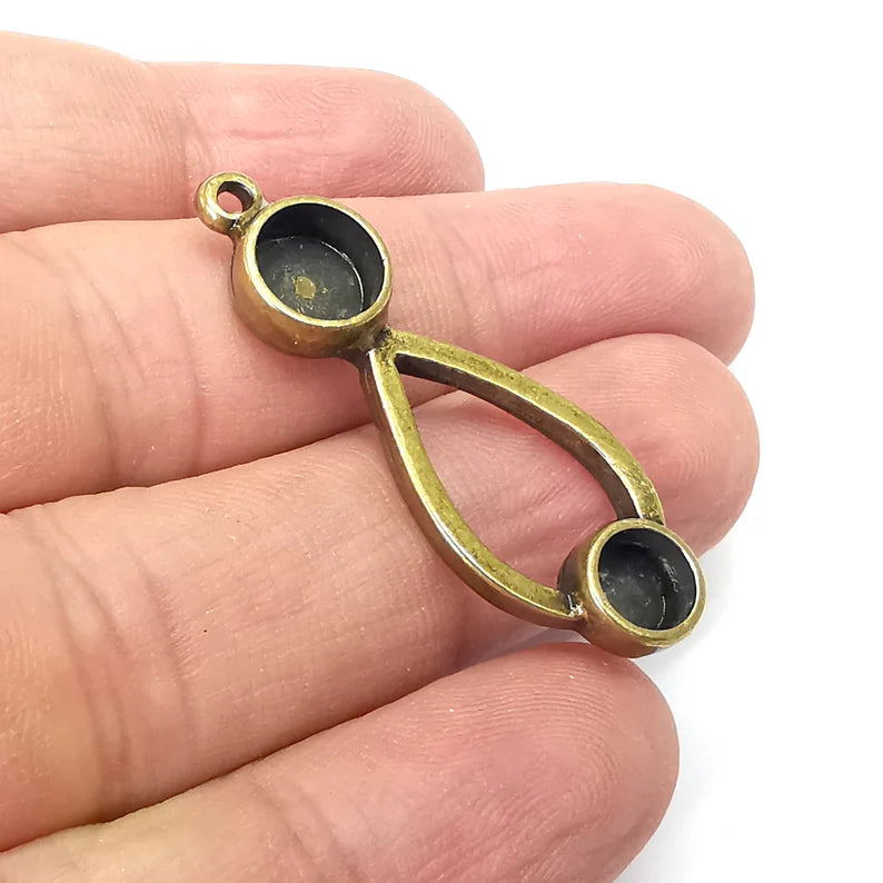 Drop Charms Blanks, Resin Bezel Bases, Mosaic Mountings, Dry flower Frame, Polymer Clay base, Antique Bronze Plated (8 and 6mm) G34349