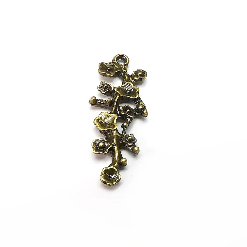 2 Branch, Flower Charms Antique Bronze Plated Charms (39x14mm) G34452