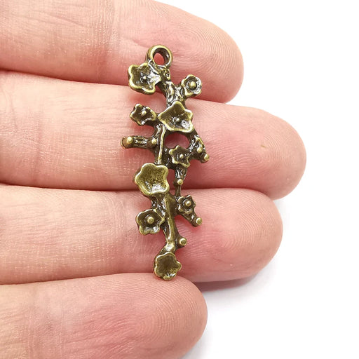 2 Branch, Flower Charms Antique Bronze Plated Charms (39x14mm) G34452