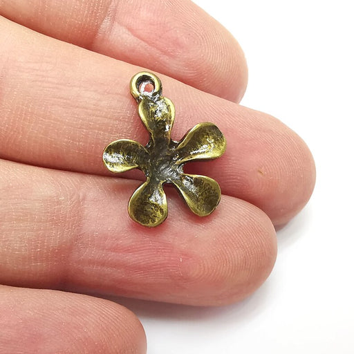 2 Flower, Leaf Charms, Antique Bronze Plated (22x18mm) G34454