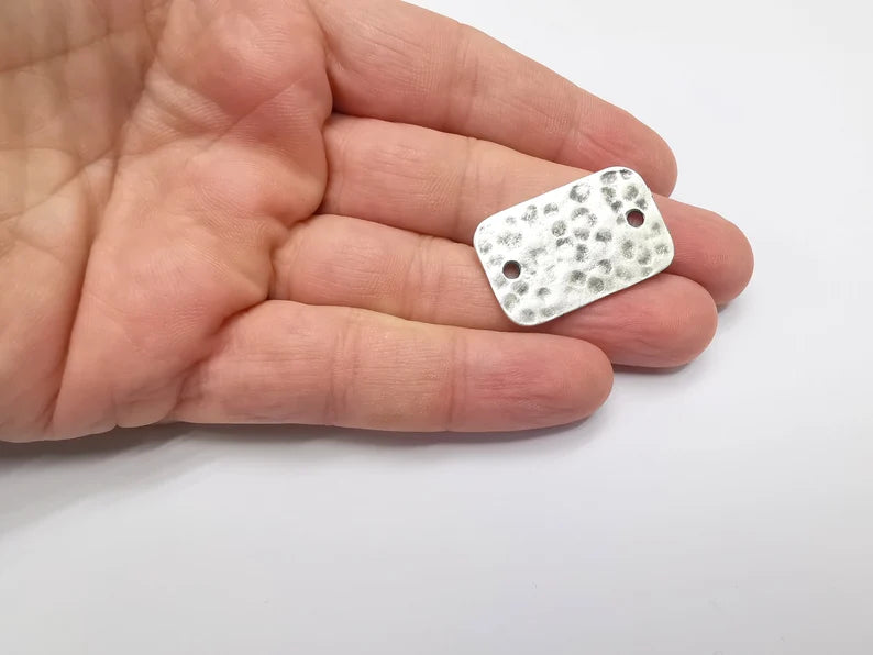 2 Hammered Rectangle Connector Charm Antique Silver Plated Charms (33x20 mm) G34354