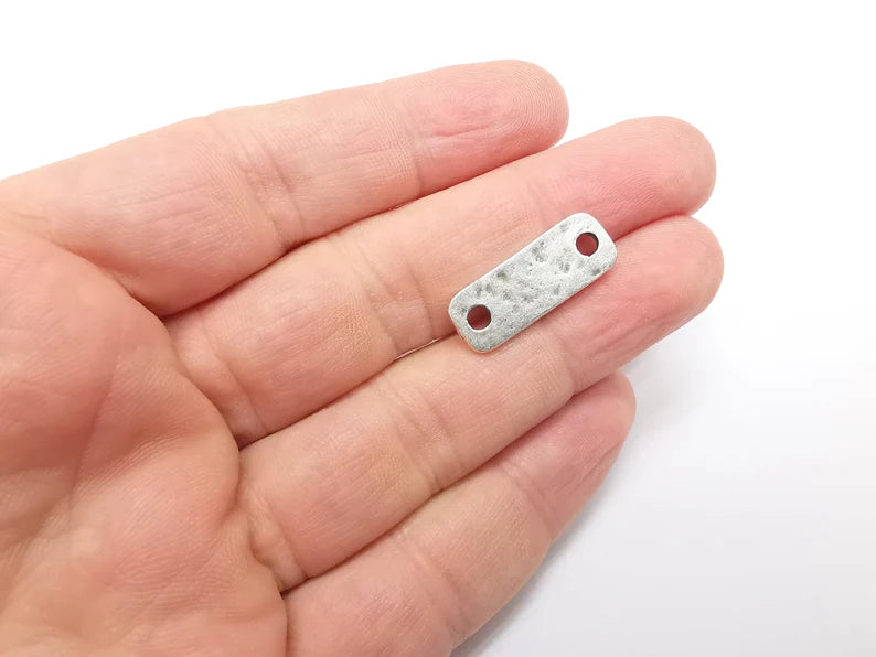 4 Hammered Rectangle Connector Charm Antique Silver Plated Charms (25x9 mm) G34356