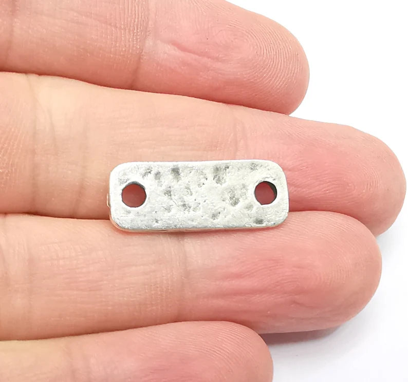 4 Hammered Rectangle Connector Charm Antique Silver Plated Charms (25x9 mm) G34356
