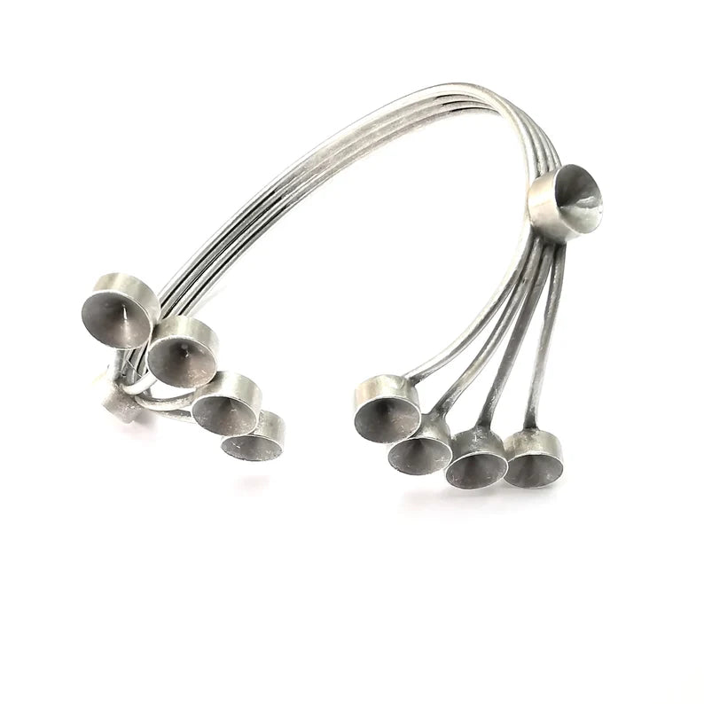 Round Bezel Bracelet Cuff Blank Resin Mountings Cabochon Base Settings Antique Silver Plated Brass Adjustable Bracelet Bezel (8mm) G34359