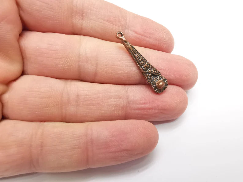 4 Dangle Flower Charms, Antique Copper Plated Charms (32x7mm) G34357