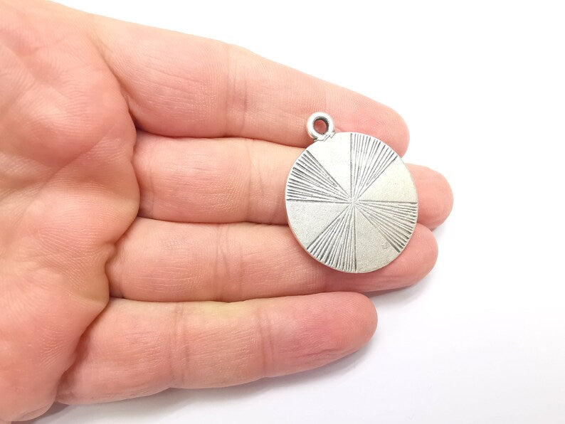 Round Dangle Charms, Antique Silver Plated (39x32mm) G34363