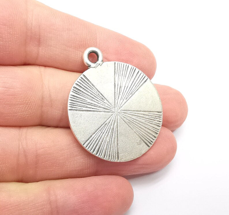 Round Dangle Charms, Antique Silver Plated (39x32mm) G34363