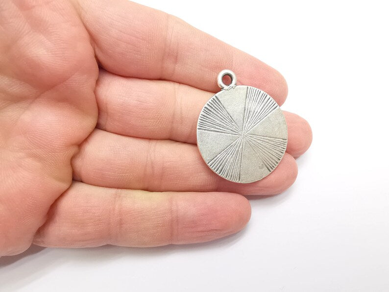 Round Dangle Charms, Antique Silver Plated (39x32mm) G34363