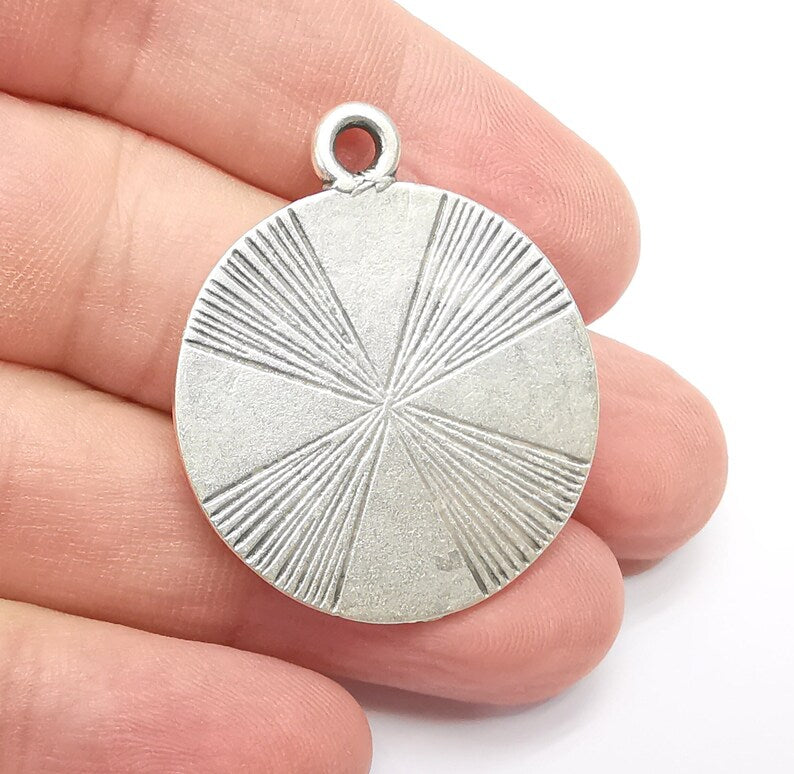 Round Dangle Charms, Antique Silver Plated (39x32mm) G34363