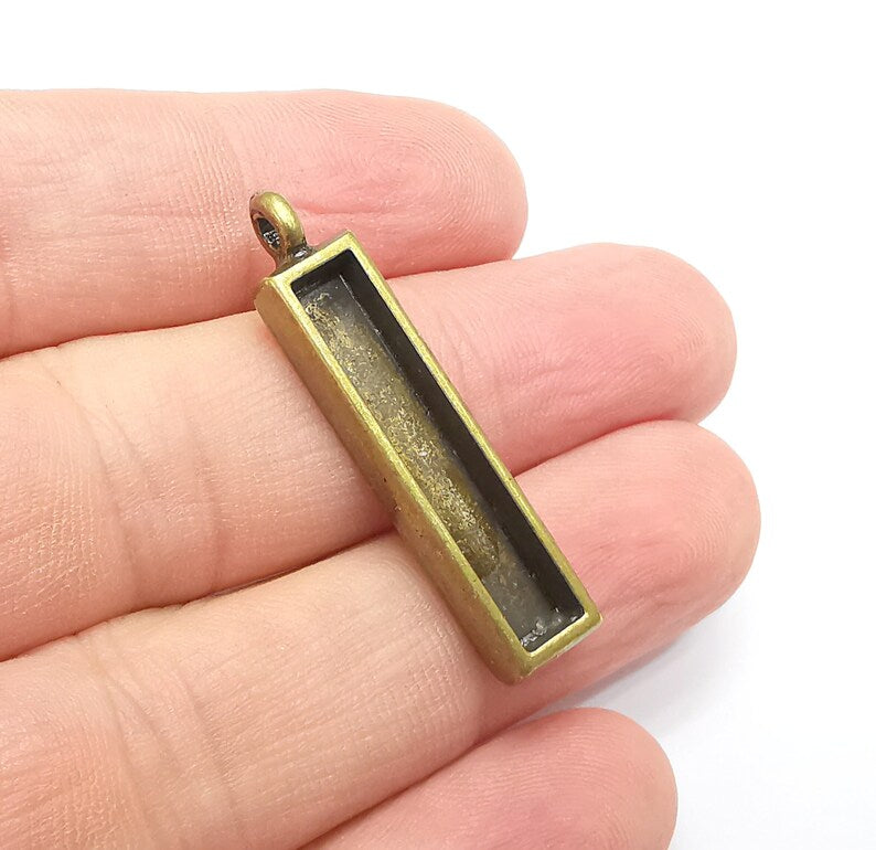 Rectangle Pendant Blanks, Resin Bezel Bases, Mosaic Mountings, Dry flower Frame, Polymer Clay base, Antique Bronze Plated (30x5mm) G34364