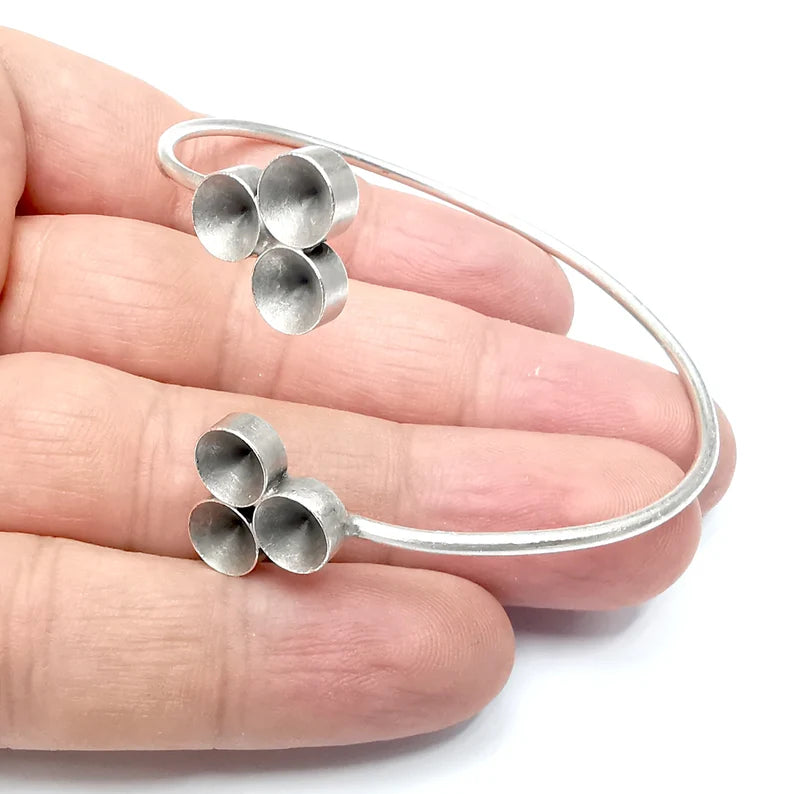 Round Bezel Bracelet Cuff Blank Resin Mountings Cabochon Base Settings Antique Silver Plated Brass Adjustable Bracelet Bezel (8mm) G34366