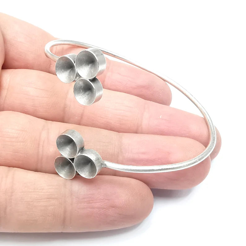 Round Bezel Bracelet Cuff Blank Resin Mountings Cabochon Base Settings Antique Silver Plated Brass Adjustable Bracelet Bezel (8mm) G34366