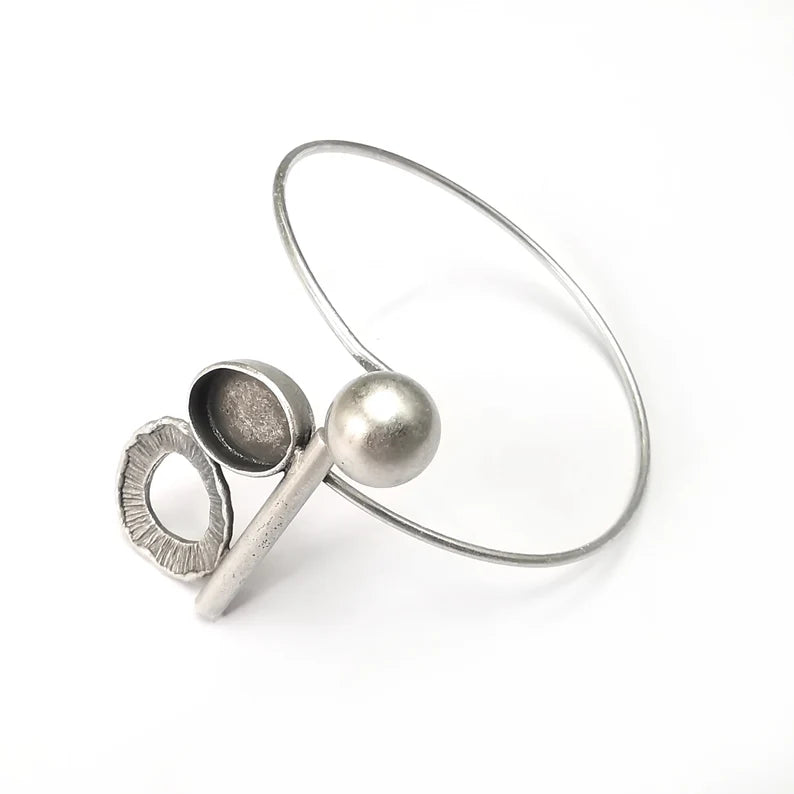 Ball Oval Bezel Bracelet Cuff Blank Resin Mountings Cabochon Base Settings Antique Silver Plated Brass Adjustable Bracelet (14x10mm) G34367