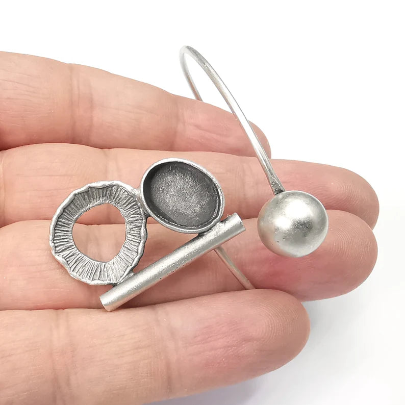 Ball Oval Bezel Bracelet Cuff Blank Resin Mountings Cabochon Base Settings Antique Silver Plated Brass Adjustable Bracelet (14x10mm) G34367