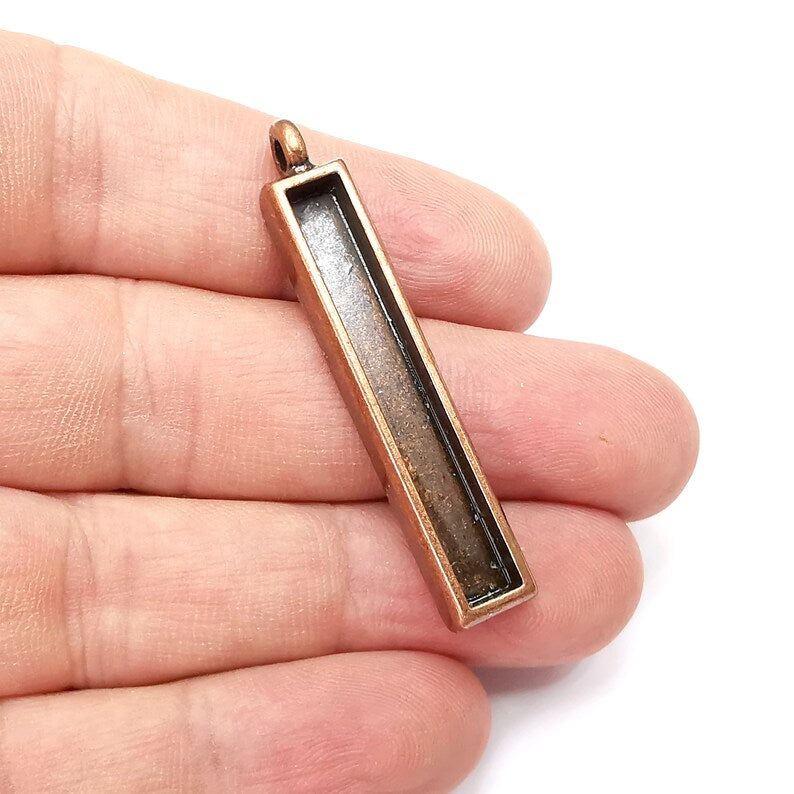 Rectangle Pendant Blanks, Resin Bezel Bases, Mosaic Mountings, Dry flower Frame, Polymer Clay base, Antique Copper Plated (40x5mm) G34459