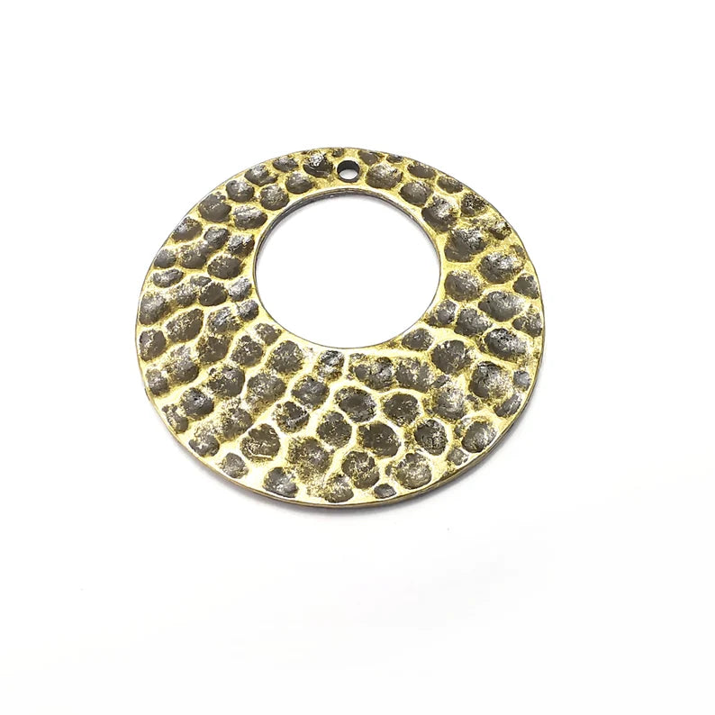 Hammered Disc Round Charms Antique Bronze Plated Charms (36mm) G34368