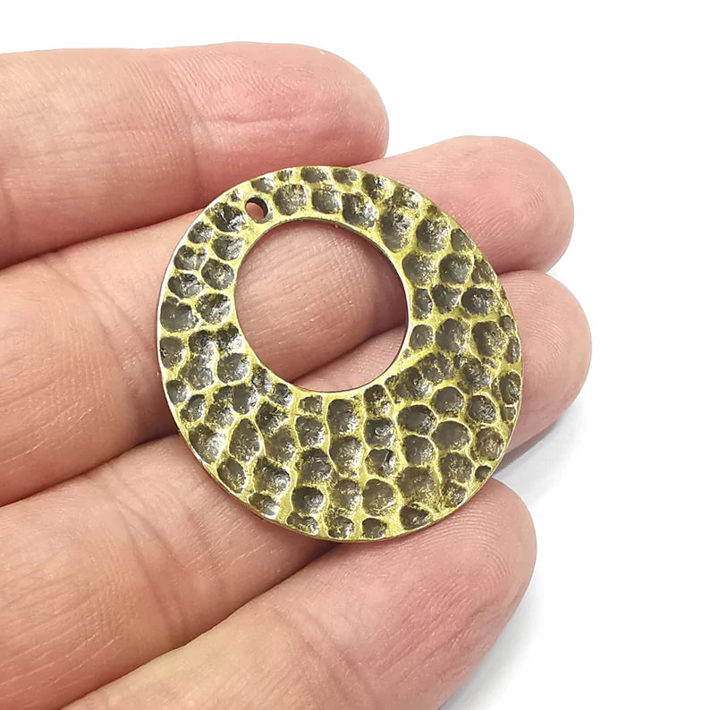 Hammered Disc Round Charms Antique Bronze Plated Charms (36mm) G34368