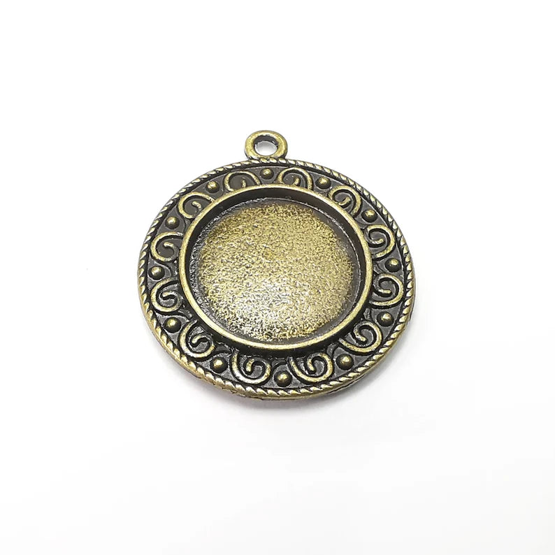 Round Pendant Blanks, Resin Bezel Bases, Mosaic Mountings, Dry flower Frame, Polymer Clay base, Antique Bronze Plated (17mm) G34371
