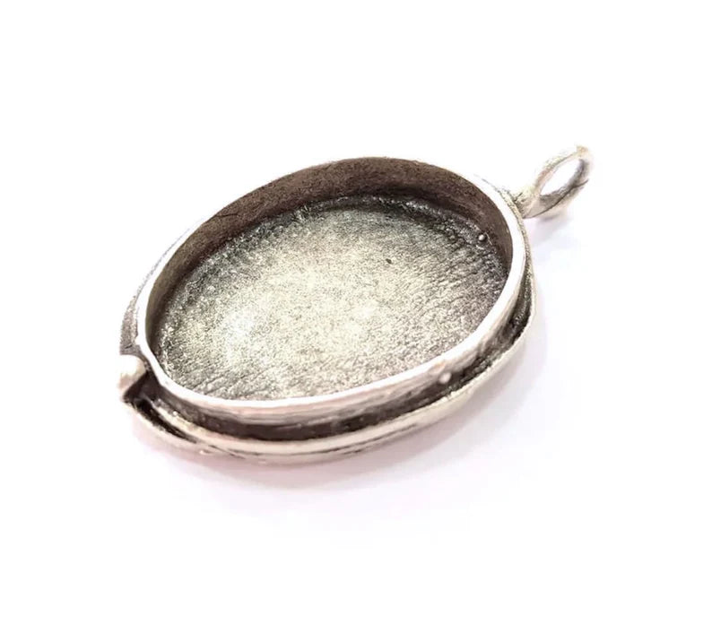 Silver Pendant Blank Bezel Base Setting Necklace Blank Mountings Antique Silver Plated Brass (25x18 mm blank) G12641