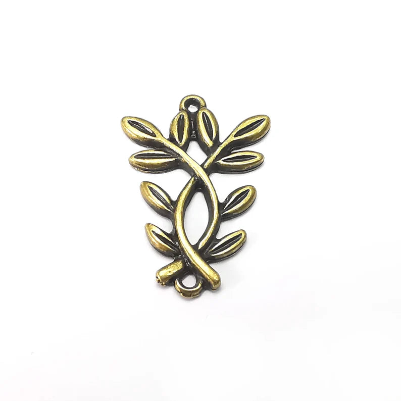 2 Branch Leaf Charms, Connector Antique Bronze Plated Charms (28x19mm) G34379