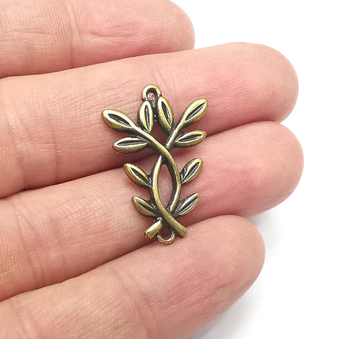 2 Branch Leaf Charms, Connector Antique Bronze Plated Charms (28x19mm) G34379