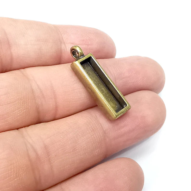2 Rectangle Pendant Blanks, Resin Bezel Bases, Mosaic Mountings, Dry flower Frame, Polymer Clay base, Antique Bronze Plated (20x5mm) G34383