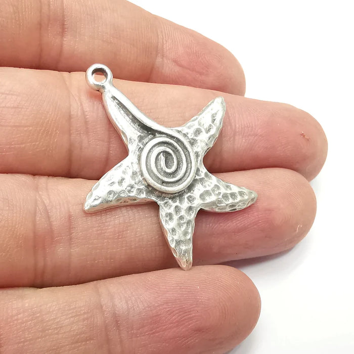 Starfish, Swirl Charms, Antique Silver Plated Charms (36x33mm) G34390